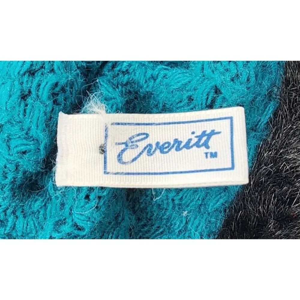 Vtg‎ Everitt Set of 2 Knit Scarf/Hat with Faux Fur Trim Blue/Black 100% Acrylic